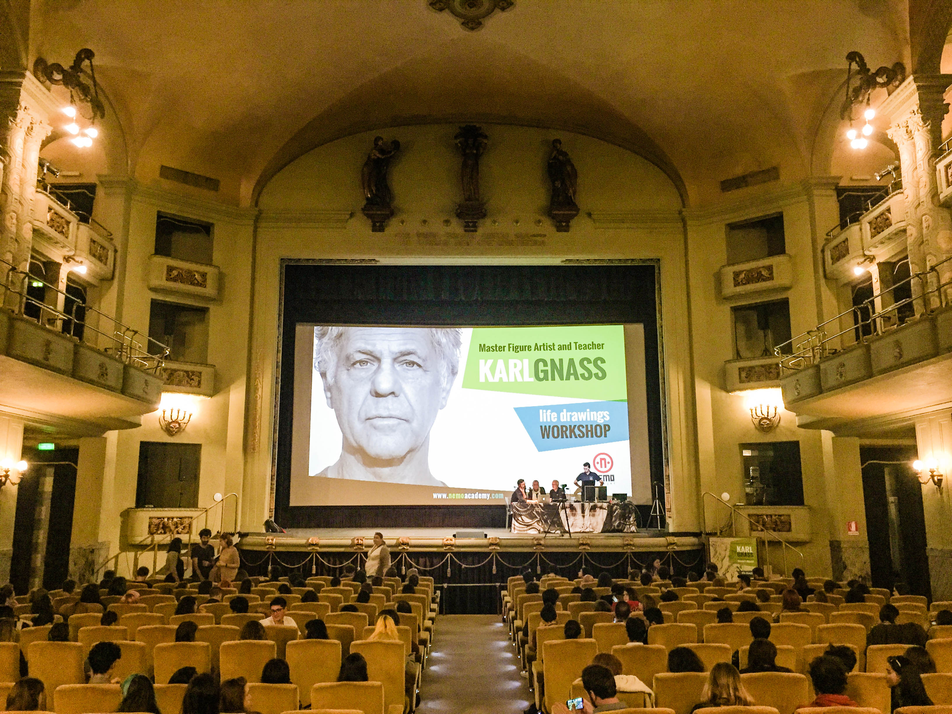 Karl's full day workshop to students of Nemo Academy of Digital Arts at The Cinema Teatro Odeon in Florence, Italy